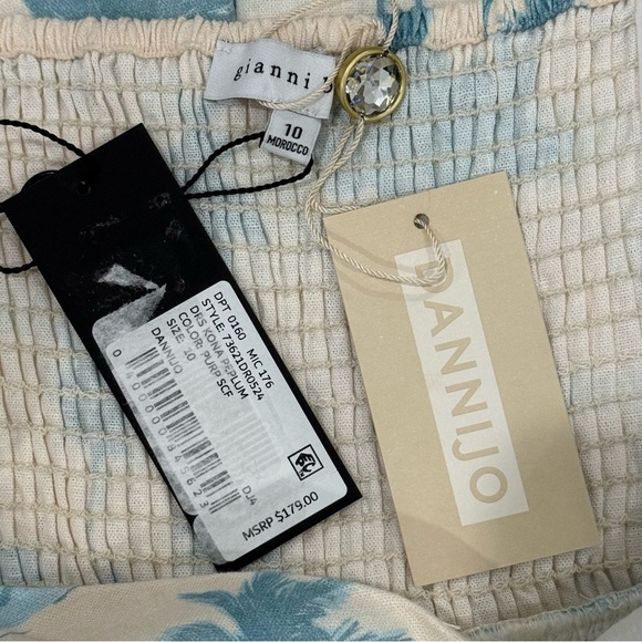 Gianni Bini x DANNIJO Kona Linen Palm Print Mini Dress Light Blue Ivory NWT - Picture 4 of 16